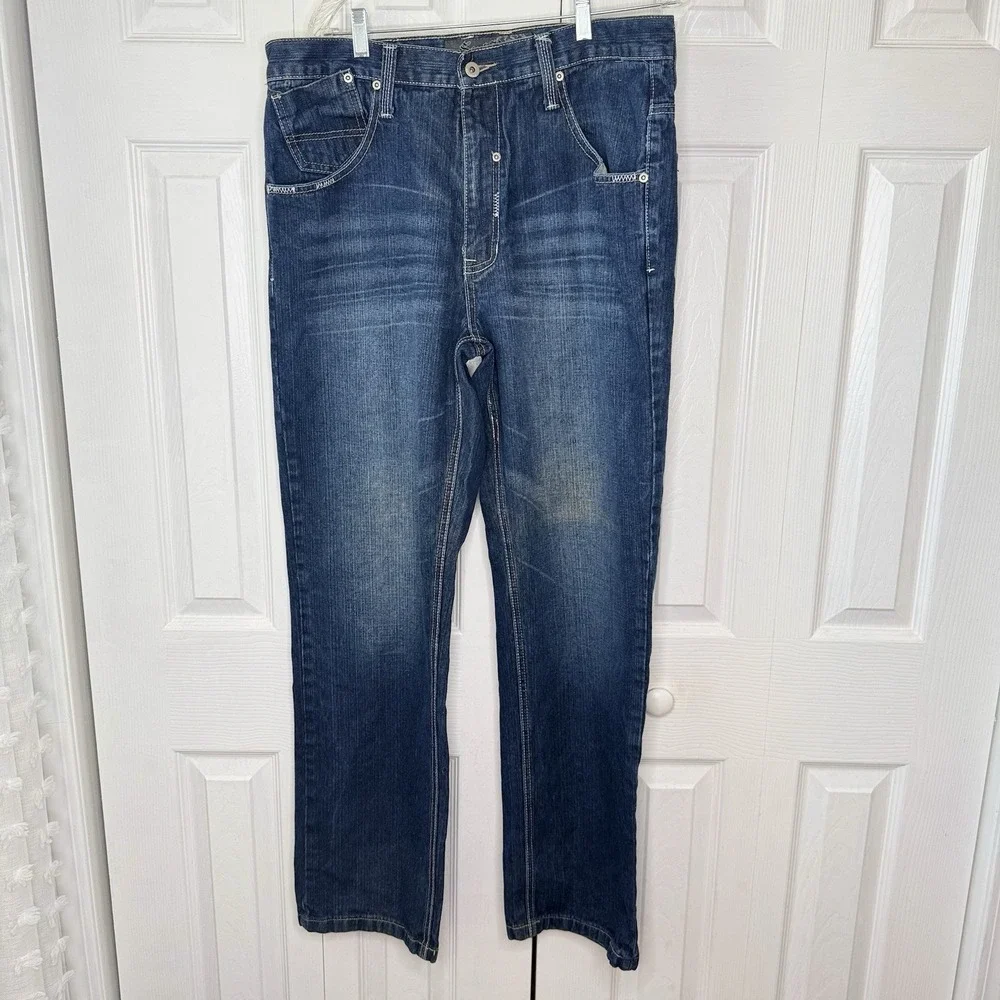 Vtg Southpole Baggy Jeans 38 Y2K Embroidered Tribal Urban Hip Hop Skater Denim